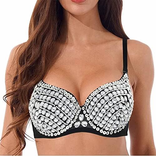 Woeoe Rhinestone Corset Bustier Crop Top Bra Nightclub Rave Diamond Tops Jewelry for Women medium