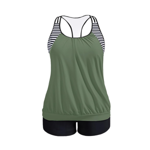 YONIQUE Plus Size Tankini Swimsuit for Women Two Piece Tummy Control Bathing Suit Blouson Racerback Tankini Top with Shorts, XXL