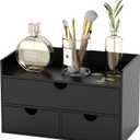 Bamboo Desk Organizer with Drawers Desktop Storage Drawers for Bills Office Supplies Kitchen Utensils Organizing Tool for Home Classroom Organization No Assembly (Black with Shelf)