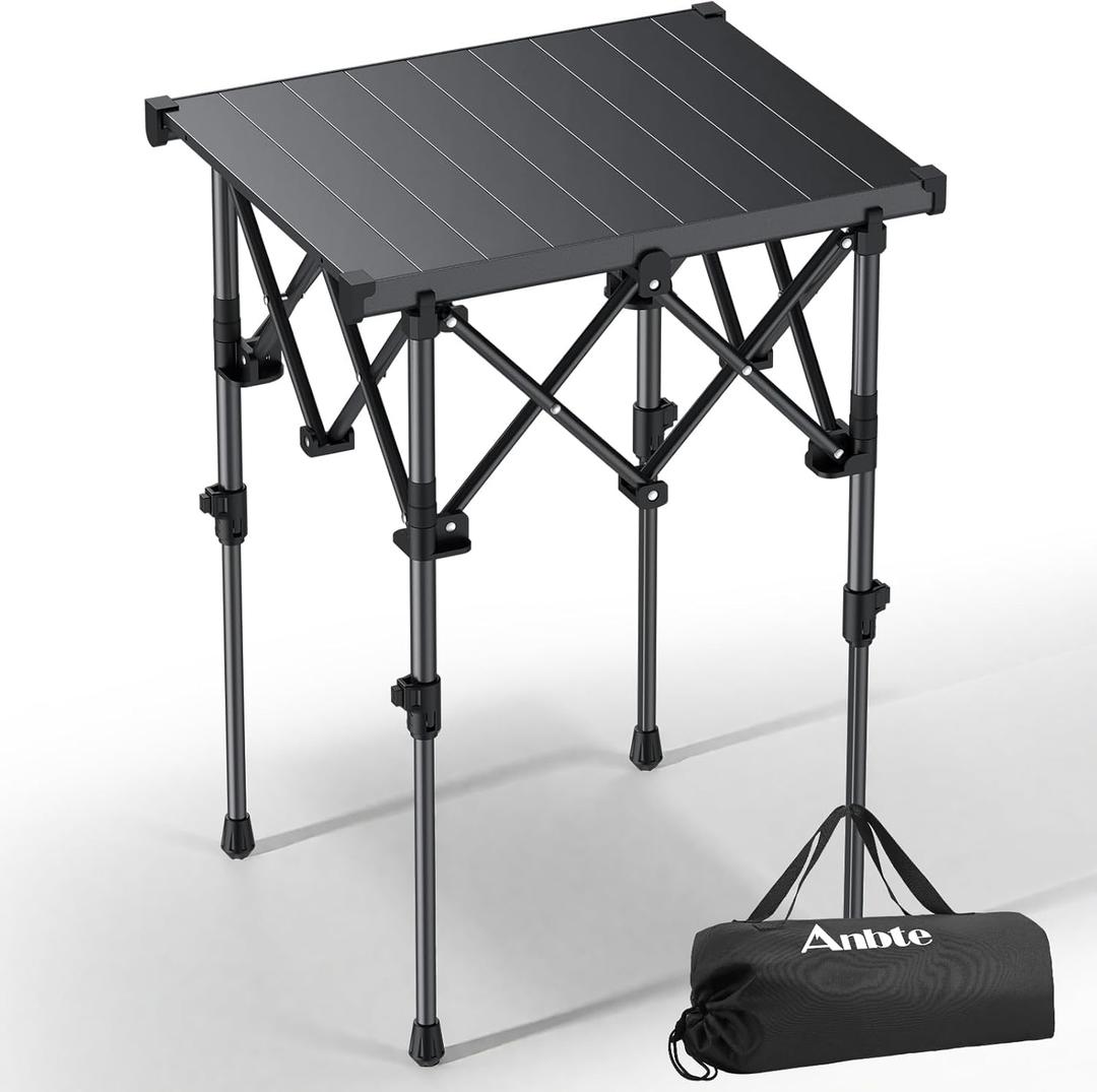 Anbte Folding Camping Table, 2 Height Adjustable Small Camping Side Table Aluminum Roll Top with Carry Bag, Stable X-Frame for Outdoor Cooking, Tailgating Picnic BBQ RV Travel, 20x16, 264lbs Load