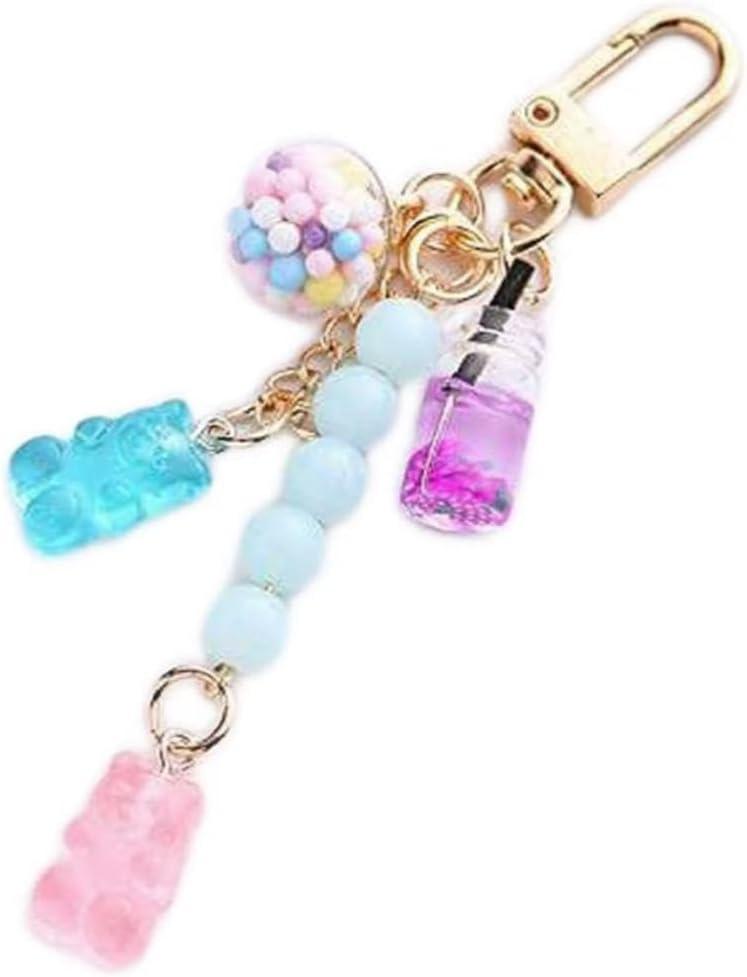 Blue Cute Resin Gummy Bear Key Chain Candy Color Animal Bear Charms Keychains Car Keys Bag Pendant Keyring Jewelry Gift Accessories