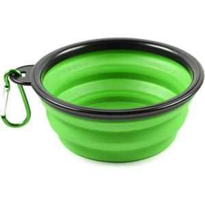 Collapsible Silicone Dog Bowl in Green, Travel Bowl for Dogs and Cats with Carabiner, S, Green, 350 ml (Small)