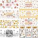 UV DTF Cup Wrap - 8 Sheets Mama UV DTF Cup Wraps for 16 oz, Butterfly Mom Uvdtf Decals, Waterproof Rainbow Flower Personalized Rub on Stickers for Glass, Mom Gifts