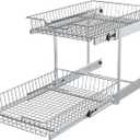 2 Tier Individual Pull Out Cabinet Organizer 11"W x 21" D, Pull Out Shelves Slide Out Kitchen Storage Sliding Shelvesfor Organization in Kitchen, Chrome