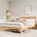 DELAVIN Queen Bed Frame with Headboard, Wood Platform Bed Frame, Farmhouse Style Bed Frame Queen Size with Slats Support, Malaysian Oak, No Box Spring Needed, Easy Assembly, Rustic Pine, 84.65"L x 61.81"W x 37.8"H