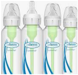 Dr. Brown's Anti Colic Options+ Narrow Glass Baby Bottle with Level 1 Slow Flow Nipple, BPA Free, 8 oz/250 mL, 0m+, 4Pack 