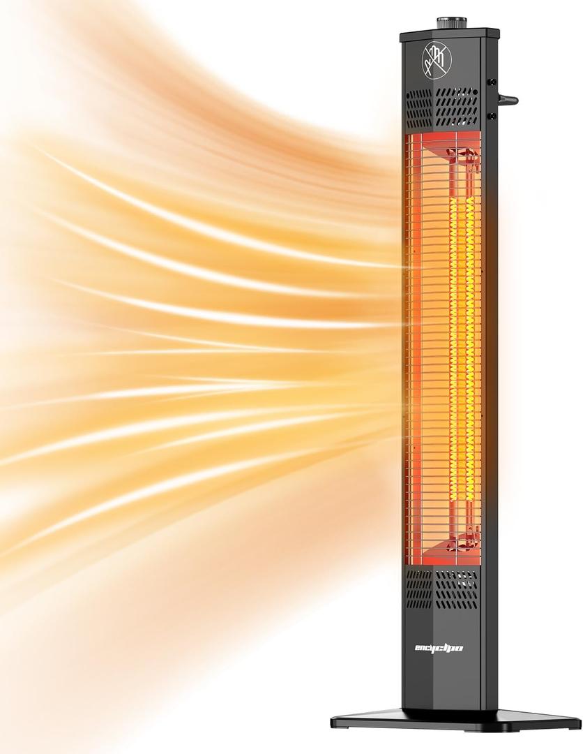 Encyclpo Patio Heater for Outdoor Use, 1500W Infrared, 36 in Portable Tower Heater, 3 Levels, IPX5 Waterproof, Tip-Over & Overheat Protection for Garage, Indoor, Large Room, Backyard, Home