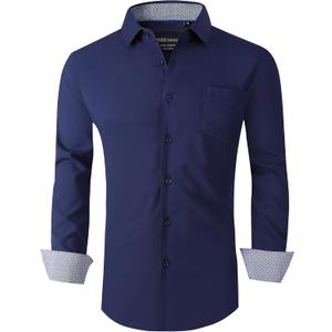 Alex Vando Mens Dress Shirts Regular Fit Long Sleeve Stretch Business Dress Shirts for Men (Blue, L)