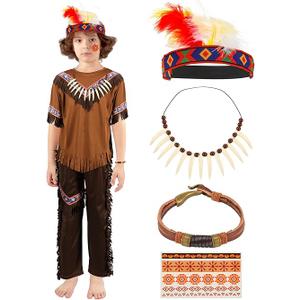 Liitrsh 6 Pcs Kids Native American Costume Sets Boys Girls Indian Costume Holiday Party Fancy Dress Cosplay, Size M