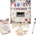 Cowboy Baby Shower Decorations,Western Baby Shower Guest Book Alternatives with Cowboy Pen,60 Heart Wood Slices for 60 Guests,My First Rodeo Birthday Party Decorations Boy or Gir