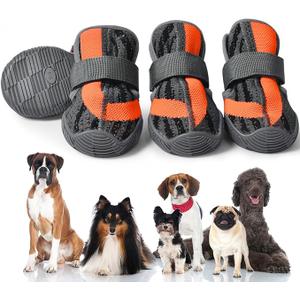 Dog Shoes,Mesh Breathable Dog Boots for Walking Running Hiking,Soft Non-Slip Rugged Rubber Sole Dog Booties with Adjustable Straps 4Pcs,Orange-Size3