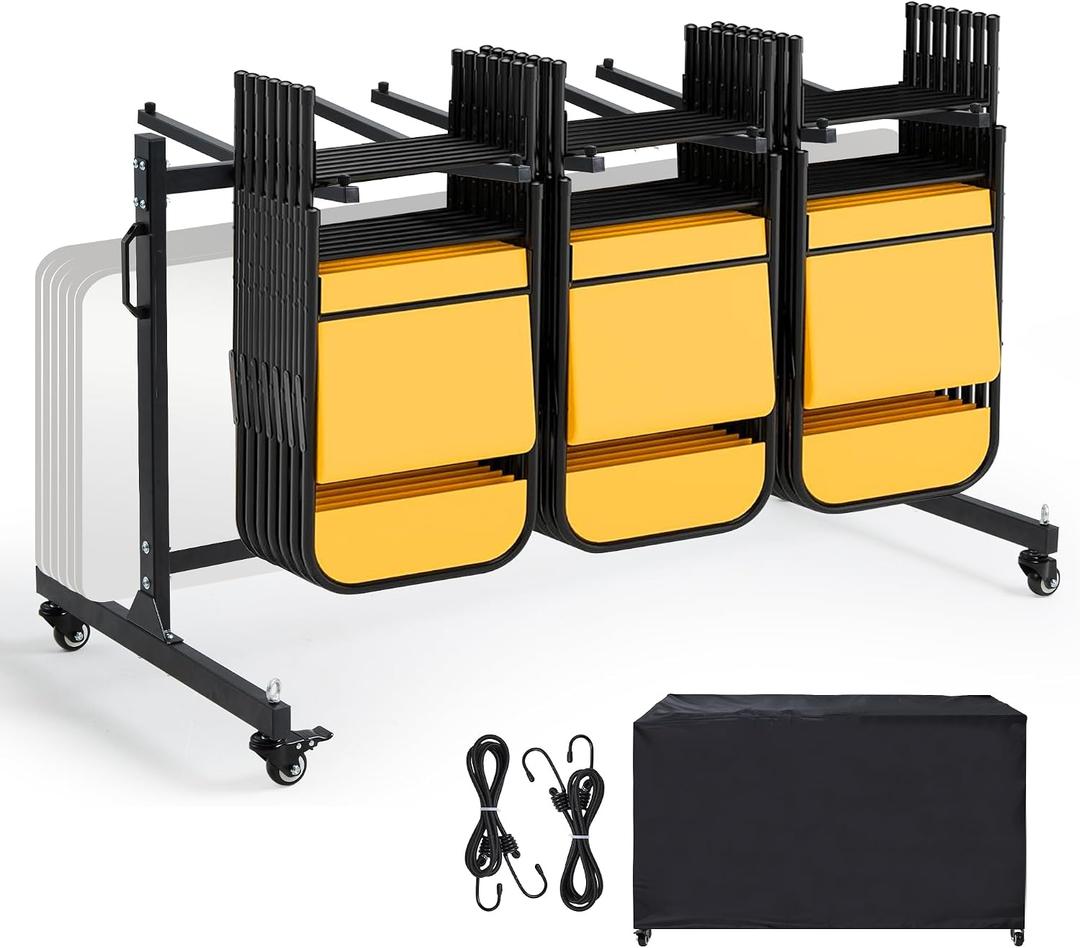 RANTILA Folding Chair Cart, Heavy Duty Chair Storage Dolly Holds 42 Chairs or 12 Tables, 400 lb Capacity Rolling Chair Rack with Swivel Casters, Dust Cover Included, Fits Through Doorways