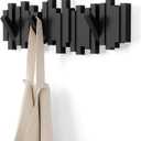  Umbra Sticks Wall-Mounted Coat Rack Rail Hook with 5 Retractable Pegs – Modern, Space-Saving Storage Organizer, Black