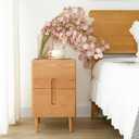 Cttasty Narrow Nightstand, Mid Century Modern Nightstand, Solid Wood Bedside Table, Side Table witn Drawers (Natural, 11.81inches)