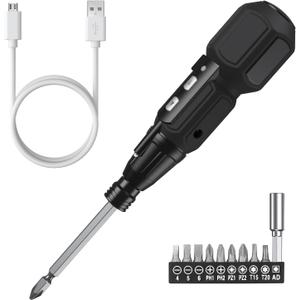 ORIA Electric Screwdriver Cordless, 12 in 1 Rechargeable Electric Screwdriver Set with 10 Bits and 1/4 inch Bit Holder, Power Repair Tool Kit with LED Lights, Charging Cable, for Phones,Toys, PC (Black)