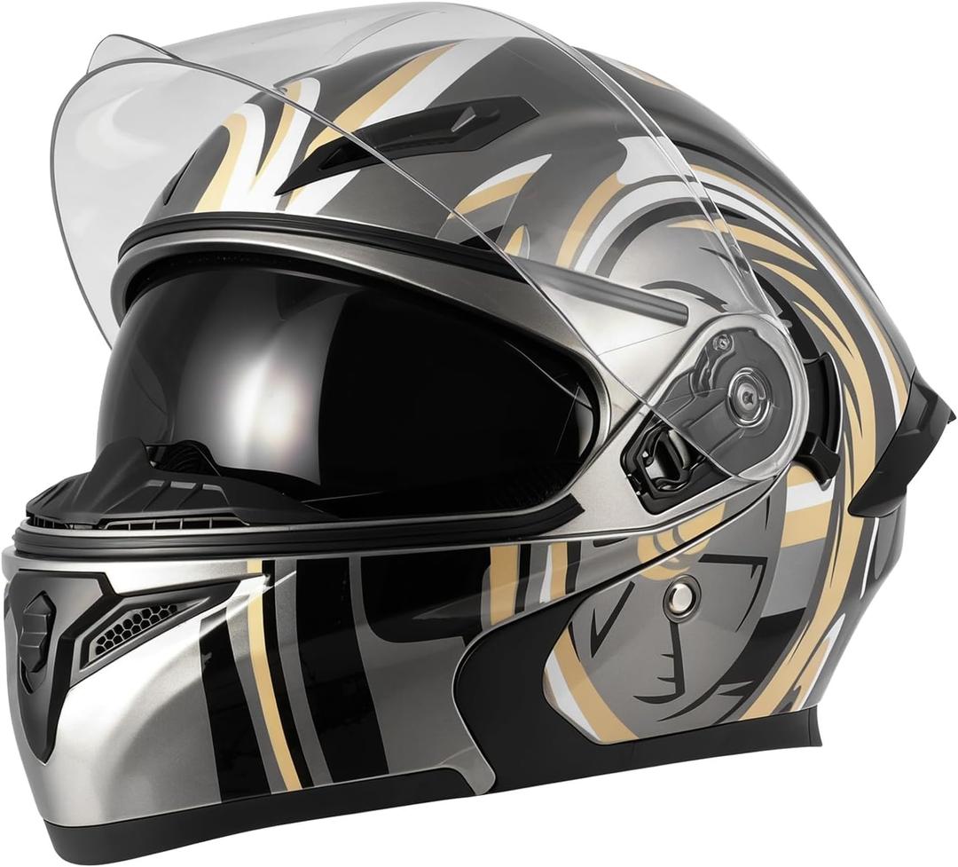 Spark Adult Flip-Up Motorcycle Helmets - DOT Certified Full Face Helmet with Dual Visor & Quick-Release Buckle, Lightweight ABS for Commuting and Touring Size Large