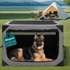 36 Inch Portable Travel Dog Crate, 3 Door Collapsible Soft Pet Kennel with Durable Mesh Windows for Medium Dogs, Foldable Dog Cage with Storage Pocket for Outdoor (Light Grey)