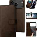 DuckSky Compatible with iPhone 17 Pro Max 6.9" Genuine Leather Wallet caseRFID Blocking4 Credit Card HolderReal Leather Flip Phone case Cover Women Men for Apple 17 Pro Max case Brown