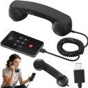Retro Phone Handset, Retro Telephone Handsets Style Type-C Port, HD Retro Landline Handle Receiver for Home or Office Mobile Video Conferences, HD Calls, Volume Control, Plug and Play