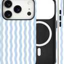 Magnetic for iPhone 17 Pro Max Case Cute Wavy Stripes Phone Case, Shockproof Slim TPU and Hard PC Protective Phone Cover Compatible with MagSafe Designed for Women Girls, Blue