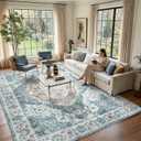 Area Rugs 9x12 Living Room Vintage Soft Washable Rug for Bedroom Light Blue