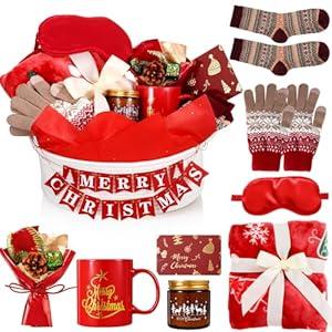 Zopeal Christmas Baskets Gift for Women 2025 Xmas Gifts Ideas Package Christmas Mug, Blanket and More Birthday Gifts for Mom Her Friend Sister Wife Grandma(Red)