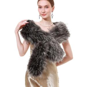 Soul Young Faux Fur Collar Women's Neck Warmer Scarf Wrap (Black)
