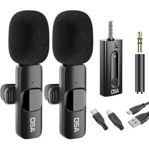 OSA Wireless Lavalier Microphone, Wireless Microphone for iPhone, Android Phone, Camera, Clip-on Plug & Play Auto-sync and Noise Reduction for Video Recording, Interview