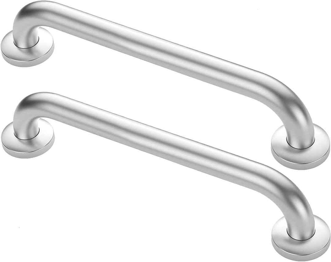 Shower Grab Bars Brushed Nickel 18" x 1 1/4", Stainless Steel Bathroom Handicap Grab Bars for Bathtubs and Showers, Concealed Screw Shower Handle Safety Bars for Elderly, Pregnant, Children (Len 18" x Tube 1.25", Brushed (2 Pack))