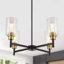Black Chandelier Fixture with Clear Glass Shades, 4 Light Black Chandelier for Farmhouse Dining Room, Foyer, Hallway, Living Room, Bedroom (23.62'')