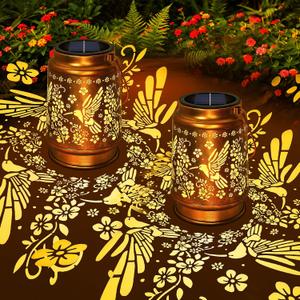 Solar Lanterns Outdoor Waterproof Hummingbird Hanging Solar Lantern Metal Patio Yard Garden Decoration Gifts for Mom Grandma 2 Packs