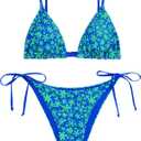 ZAFUL Women's Triangle Bikini Floral String Bikini Set Two Piece Swimsuit Bathing Suits (Blue), Medium
