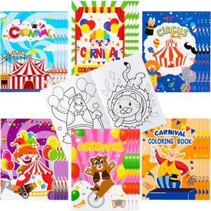 JAPBOR 24pcs Carnival Coloring Books for Kids, Circus Carnivals Party Favors Color Pages Drawing Booklet Supplies, Showman Themed DIY Art Doodle Colouring Book Bulk Painting Games Goodie Bag Fillers
