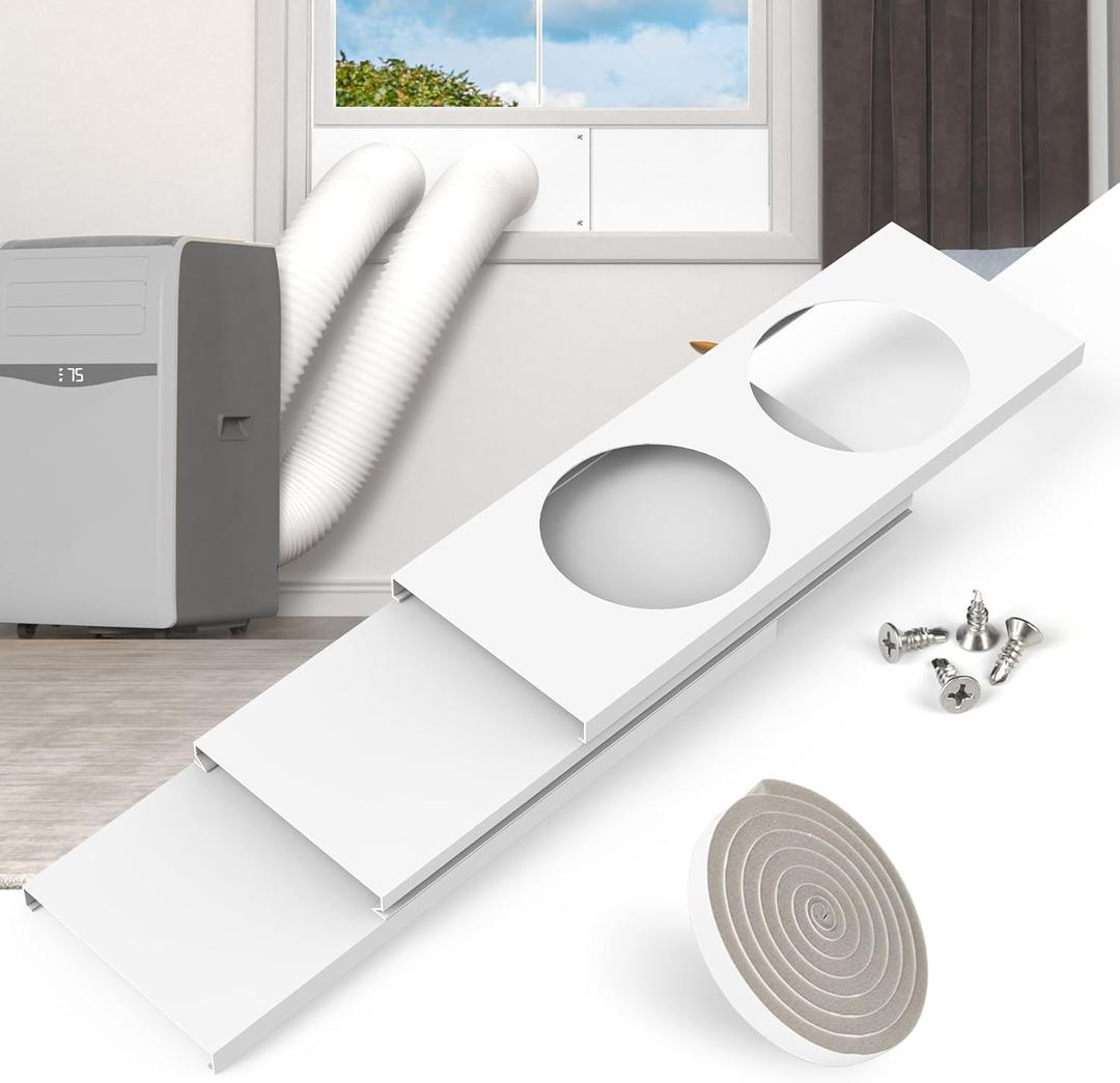 BJADE'S Dual Hose Portable Air Conditioner Window Seal Kit for 5in Portable AC Exhaust Hose with Insulating Sealing Tape,Adjustable Portable AC Window Vent Kit Length from 17" to 47"