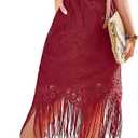 WDIRARA Women's Western Concert 2 Piece Layered Dress Set Short Sleeve Sheer Fringe Dress and Cami Dress Boho Bohemia, Size: L