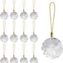 12 Pcs Crystal Glass Christmas Balls Ornaments, 1.18 Mini Round Prism Flower Xmas Tree Decorations, Hanging Ornament for Wedding Party Home Decor (Crystal Clear)