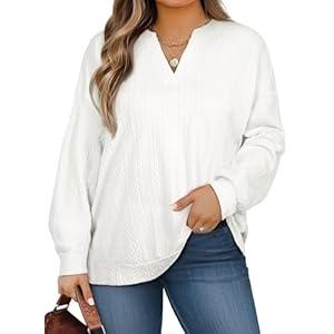 AlvaQ Sweatshirts for Women Plus Size 2025 Fall Winter Outfits Long Sleeve Drop Shoulder Oversized Pullover Jumper Tops White 4X-Large