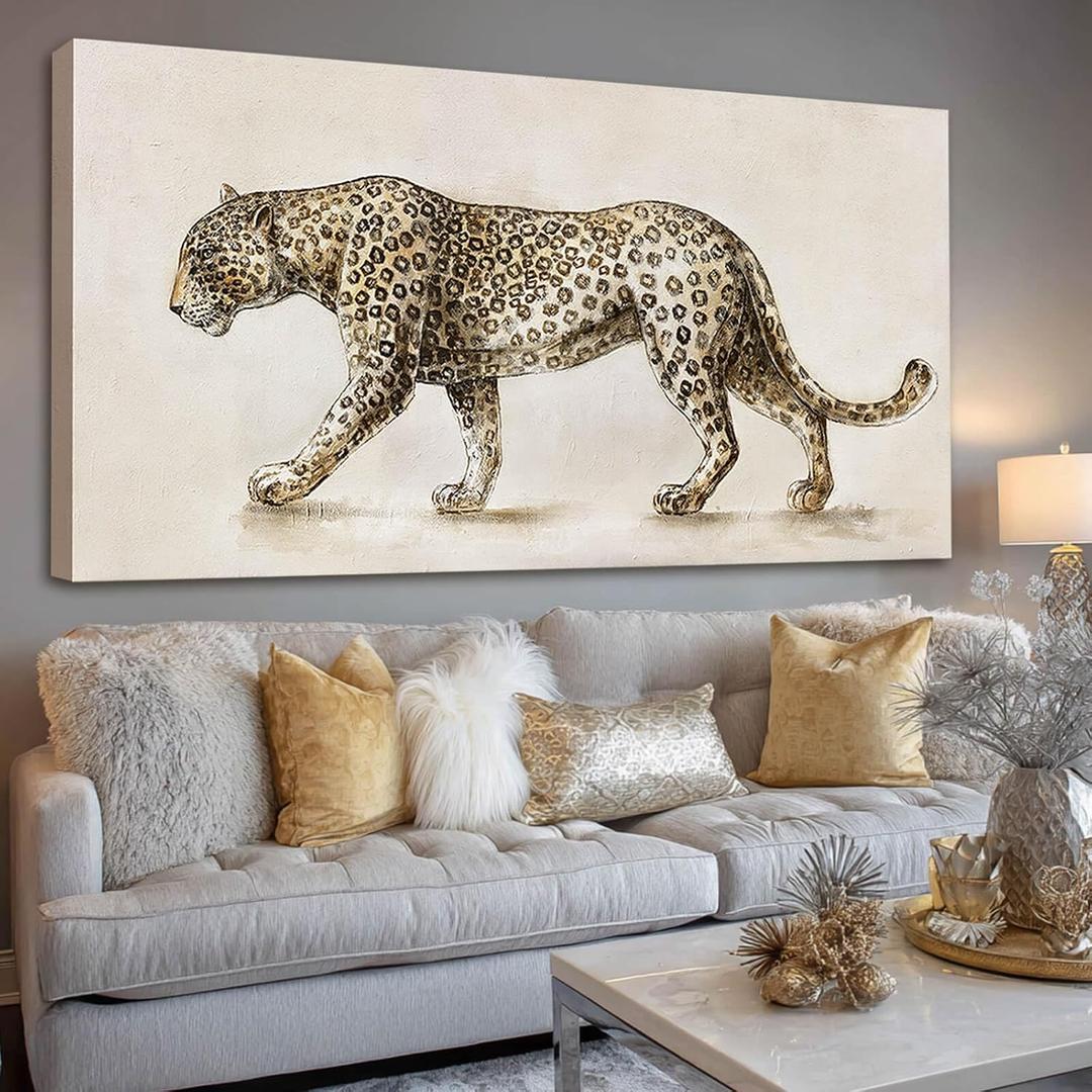 YETHEN WAL Minimalist Leopard Wall Art Neutral Jungle Animal Canvas Prints Contemporary Home Decor for Living Room Bedroom Office Decor 24x48 Inch