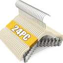 Flottian 24-Pack Baby and Kids Velvet Hangers with Clips, Non Slip and Space-Saving Kids Pants Hangers for Baby/Toddler Pants, Skirts, Coats, Beige