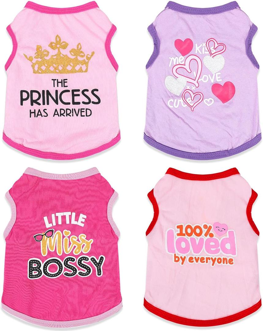 4 x 4 Pieces Puppy Clothes for Small Dogs Girl Girl Dog Clothes Cute Soft Dog Shirts Female Doggie Shirts Pet Clothing (Medium)