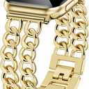 JR.DM Gold Watch Bands for Women Compatible with Apple Watch 38mm 40mm 41mm 42mm (S10/11) Adjustable Metal Band Cowboy Steel Chain Bracelet for iWatch Series1/2/3/4/5/6/7/8/9/10/11 SE 3/2/1 (No Case)