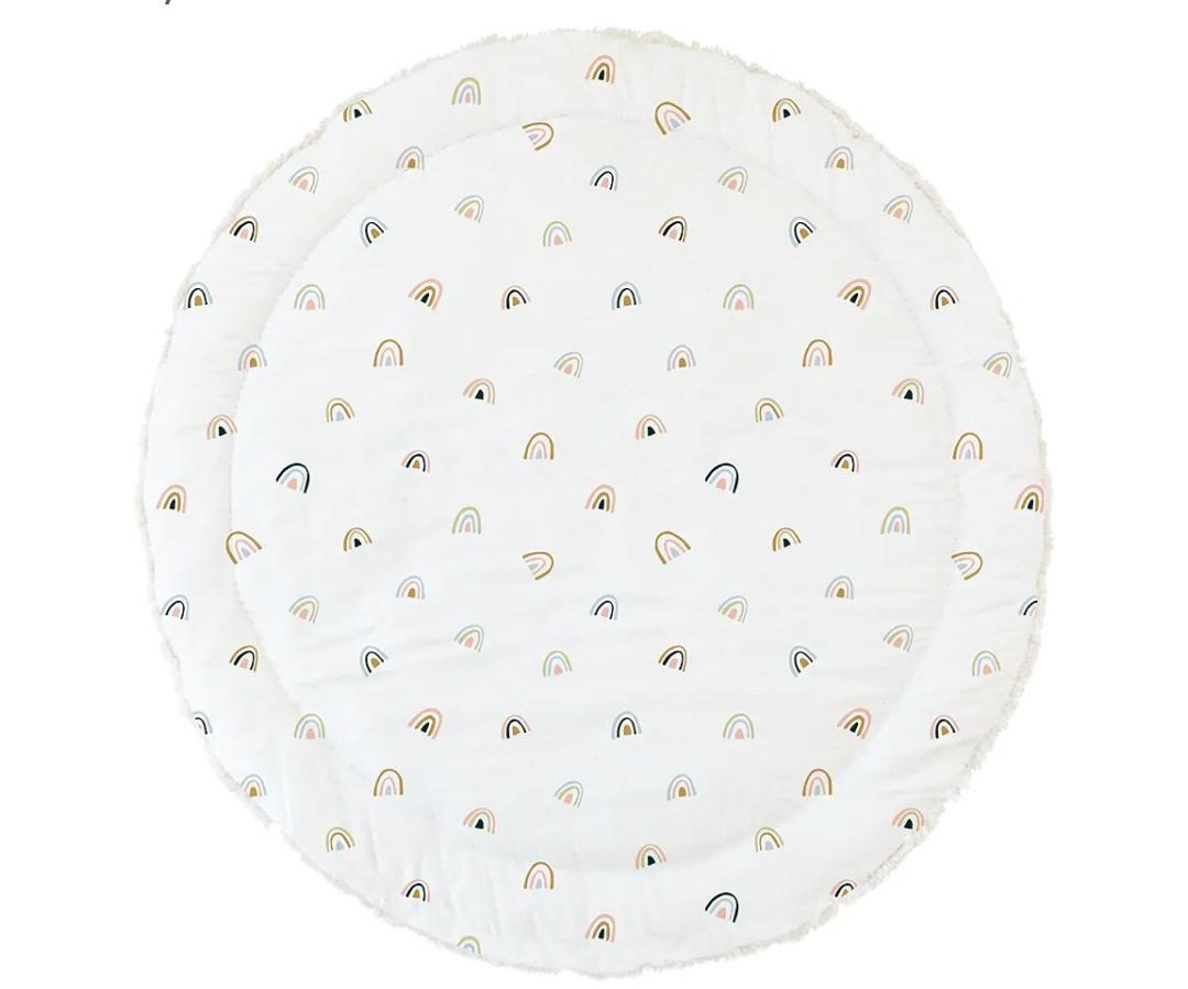 MakeMake Organics Organic Play Mat GOTS Certified Organic Cotton Nursery Floor Rug Washable Reversible Non Toxic Activity Mat Tummy Time Crawling Pad Thick Quilted (Rainbow, White)