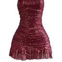 SOLY HUX Women's Sparkly Sequin Strapless Dresses Ruffle Mini Party Dress Cocktail Gowns Pure Burgundy Large