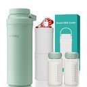 22oz Portable Breast Milk Cooler, Game-changer with 360 Total Cooling Gel Ice Pack for 30 Hours, Baby Travel Breastfeeding Essential Chiller with 2pcs Bottles for Breastmilk Storage (Green)