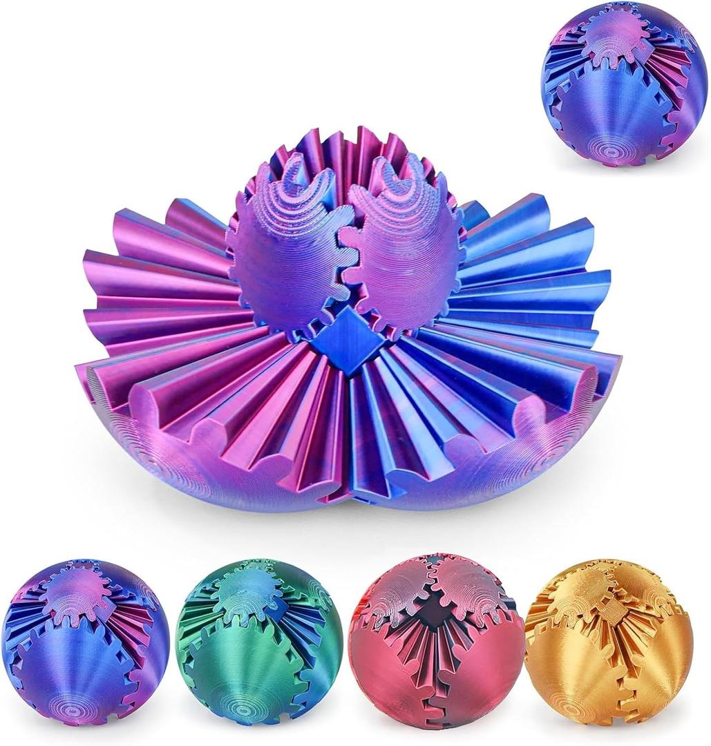 Gear Ball 3D Printed Spin Ball or Cube Fidget Toy,Gear Sphere Fidget Toy,for Stress and Anxiety Relief, Stress Ball GearSphere Desk Toy for Kids (Blue Purple)