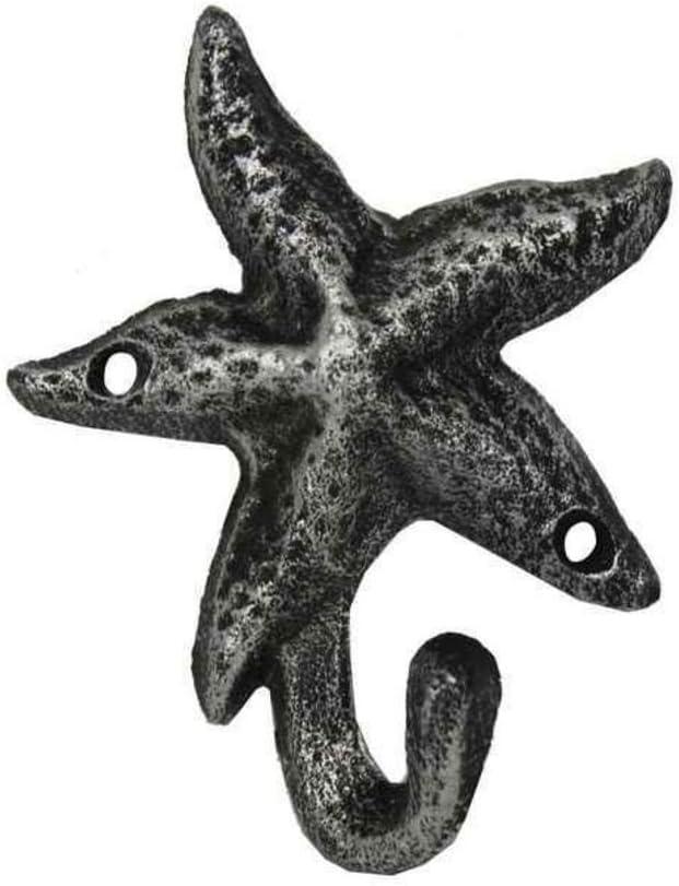 Antique Silver Cast Iron Starfish Hook- Nautical Wall Hook- Starfish Decoration