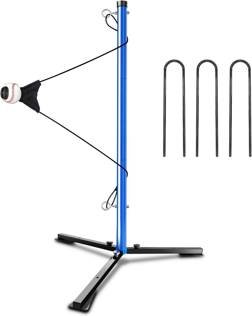 PLAYAPUT Youth Baseball Swing Trainer with Auto-Reset, Adjustable Ball Height Hitting Trainer with Real Ball, Stable Triangle Base, Softball Swing Trainer Solo Practice Improve Accuracy & Power