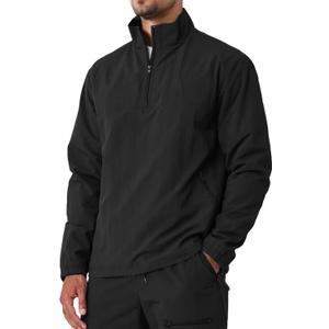 Aulemen Men's Casual Quarter Zip Pullover Golf Windbreakers Athletic Lightweight Jacket Hiking Running Sweatshirt with Pocket (Large, Black)
