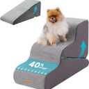 Gardner Pet Dog Stairs for Small Dogs 22.4" H, Large 2 in 1 Transformable 3-Step Pet Stairs and ramp, Dog Steps for High Bed (22-27") with Non-Slip Waterproof Cover CertiPUR-US Certified Foam, Grey