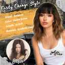 Brown Bob Wig with Bangs Short Hair Wigs for Women Ombre Wig Wavy 14 Inches Synthetic Wig Cosplay Black to Brown Shoulder Length Wigs Natural Hair Replacement Wigs for Girls Holiday Daily Party Use